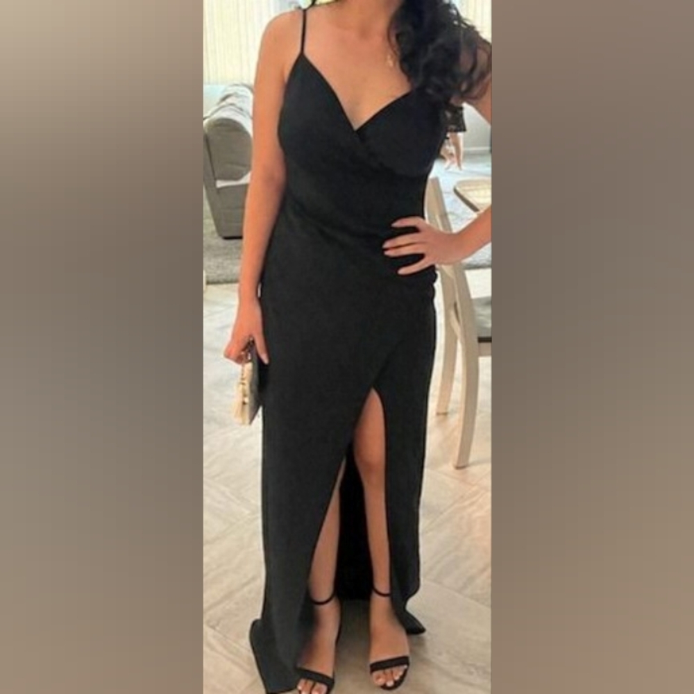 Emerald Sundae Black Asymmetrical Slit Gown